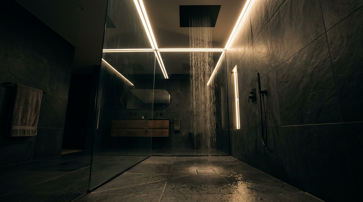 Use a statement wall tile to define the shower zone